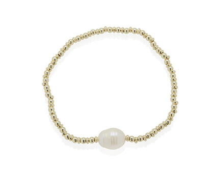 GOLD DISC BEAD & FRESHWATER PEARL STRETCH B/L