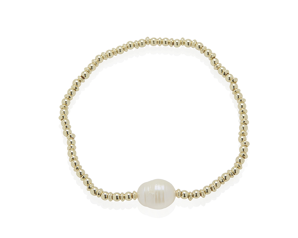 GOLD DISC BEAD & FRESHWATER PEARL STRETCH B/L