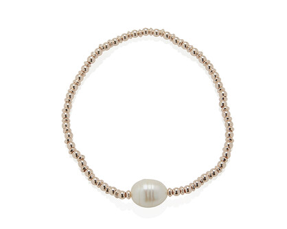 ROSE GOLD DISC BEAD & FRESHWATER PEARL STRETCH B/L. 19CMS LENGTH