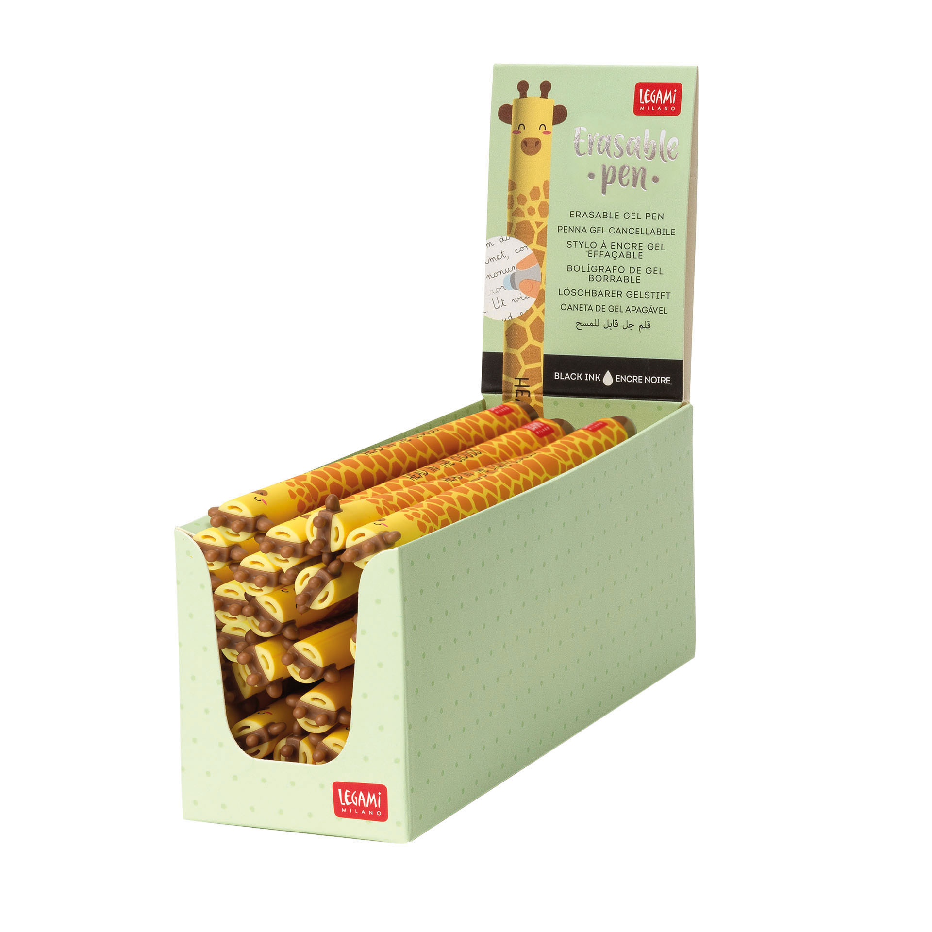 Legami Erasable Pen - Giraffe-  Display Pack of 30 Pens - Black Ink