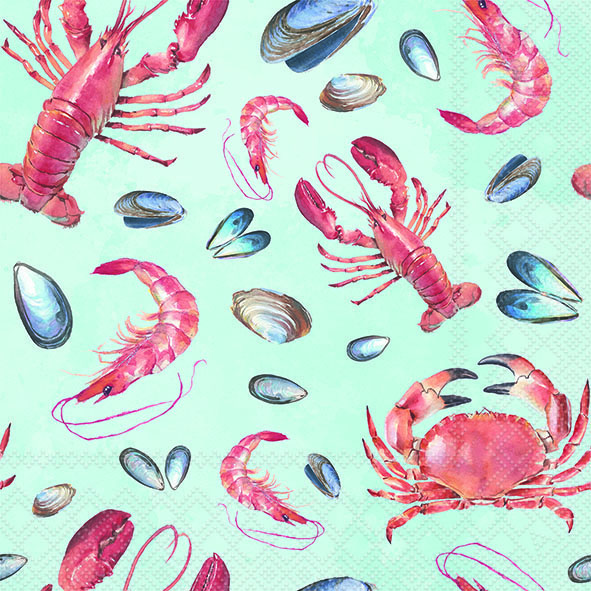 Paper Napkins - Pack of 20 - Luncheon Size - Sea Life - Aqua
