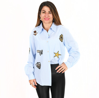 Julia Long Sleeve Blue Shirt with embroidery Pack of 4(XS, S,M,L)