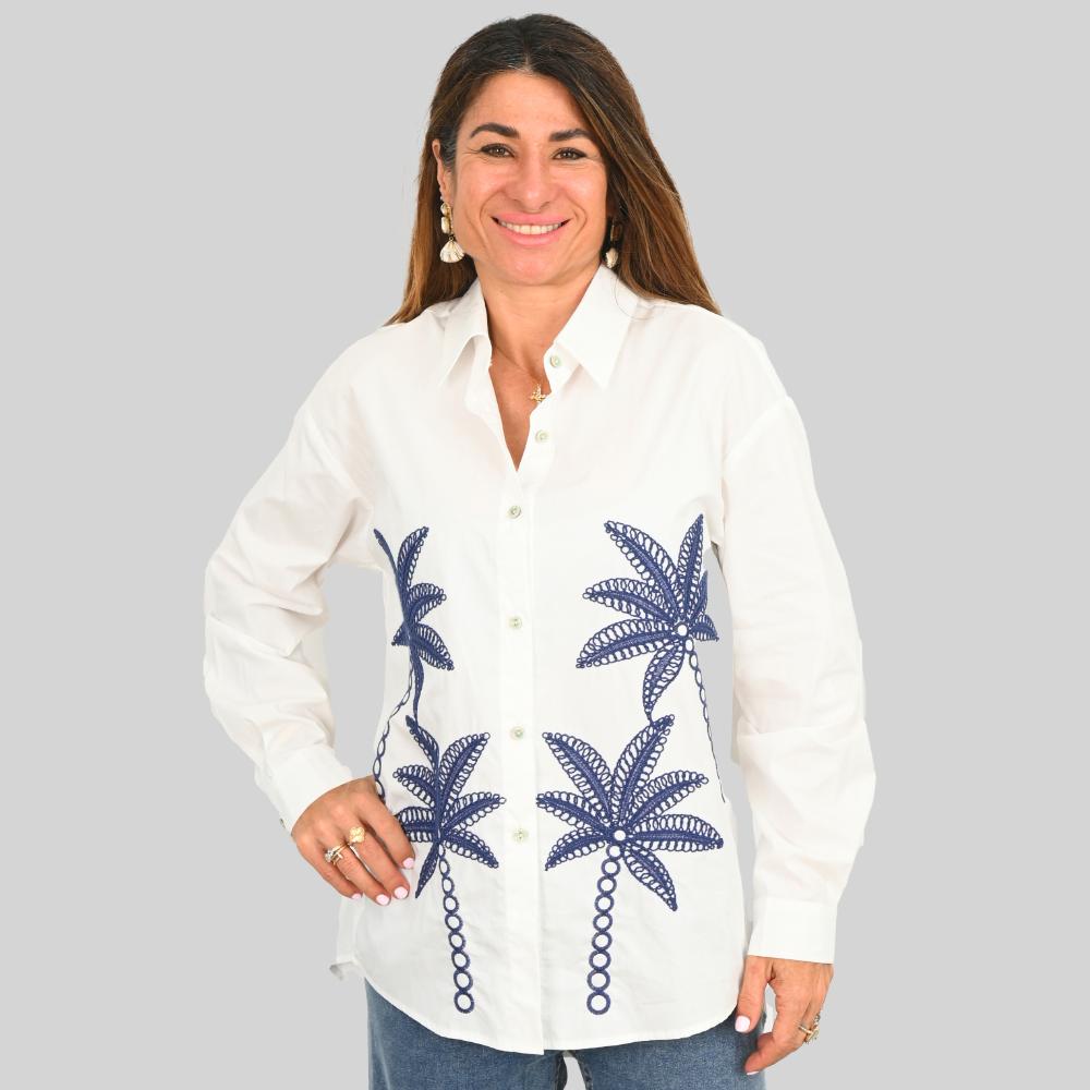2523-PACK "Hannah" Navy Palm with Embroidery - Pack of 3 (S,M,L)