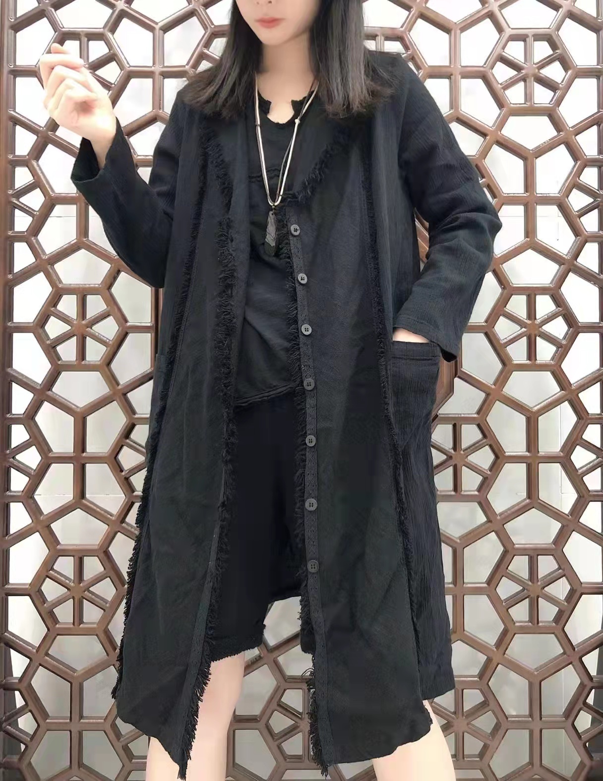 FRAY LINEN JACKET BLACK