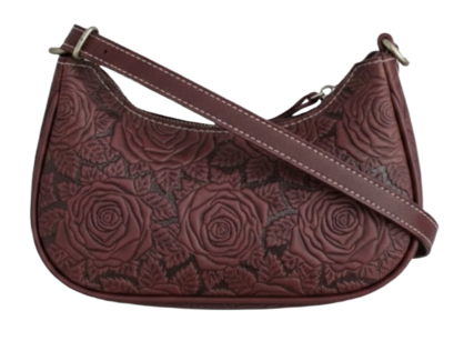 SMILE CRESCENT EMOSSED SMALL LEATHER BAG WINE