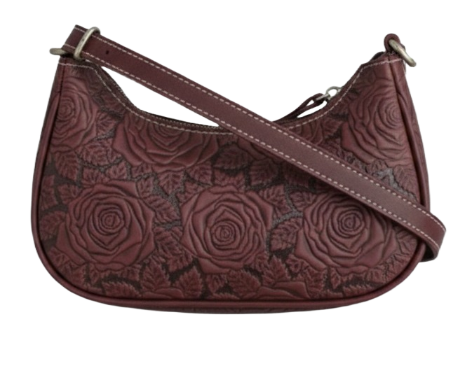 SMILE CRESCENT EMOSSED SMALL LEATHER BAG WINE