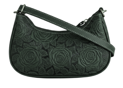 SMILE CRESCENT EMOSSED SMALL LEATHER BAG DARK GREEN