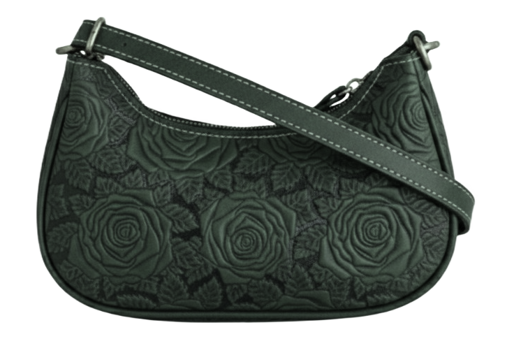 SMILE CRESCENT EMOSSED SMALL LEATHER BAG DARK GREEN