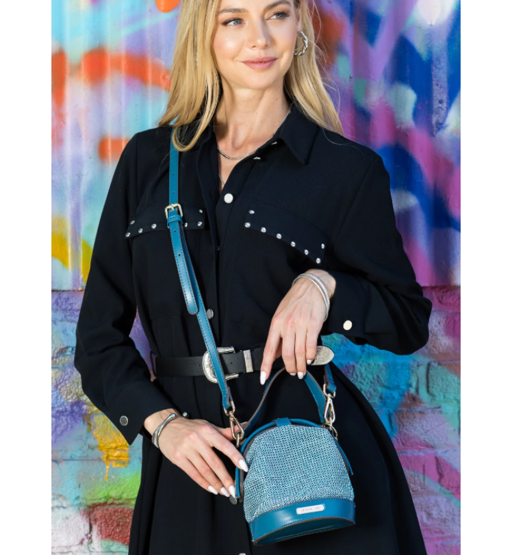BIANCA-P16782 BLUE DIAMANTE BUCKET BAG