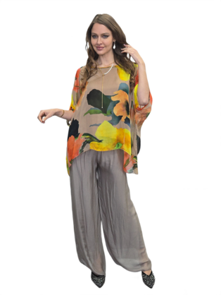 FLORA SILK TOP & DIPA PANTS LATTE