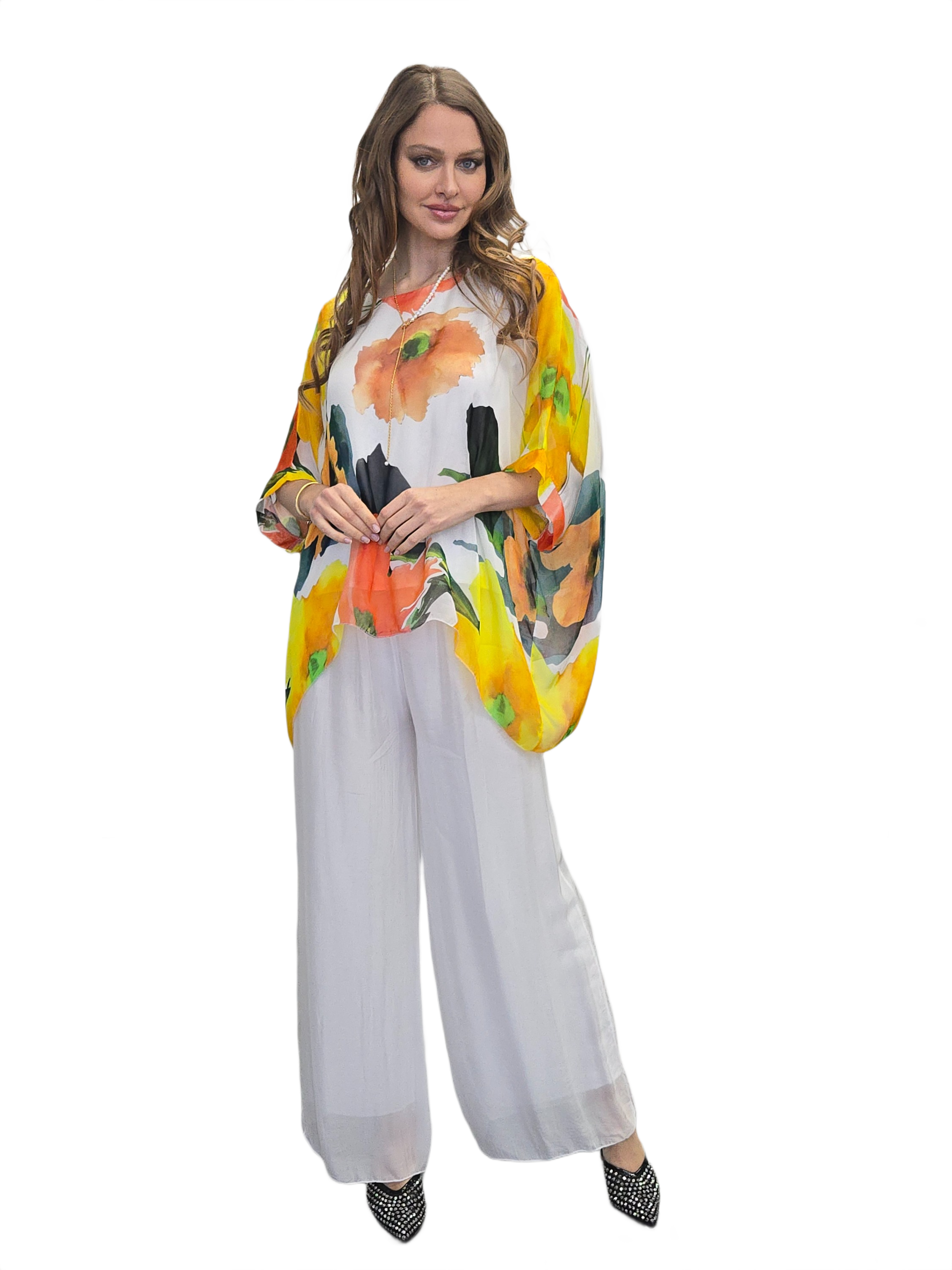 FLORA SILK TOP & DIPA PANTS WHITE