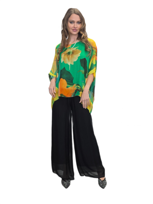 FLORA SILK TOP GREEN & DIPA PANTS BLACK