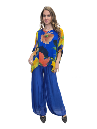 FLORA SILK TOP & DIPA PANTS COBALT BLUE
