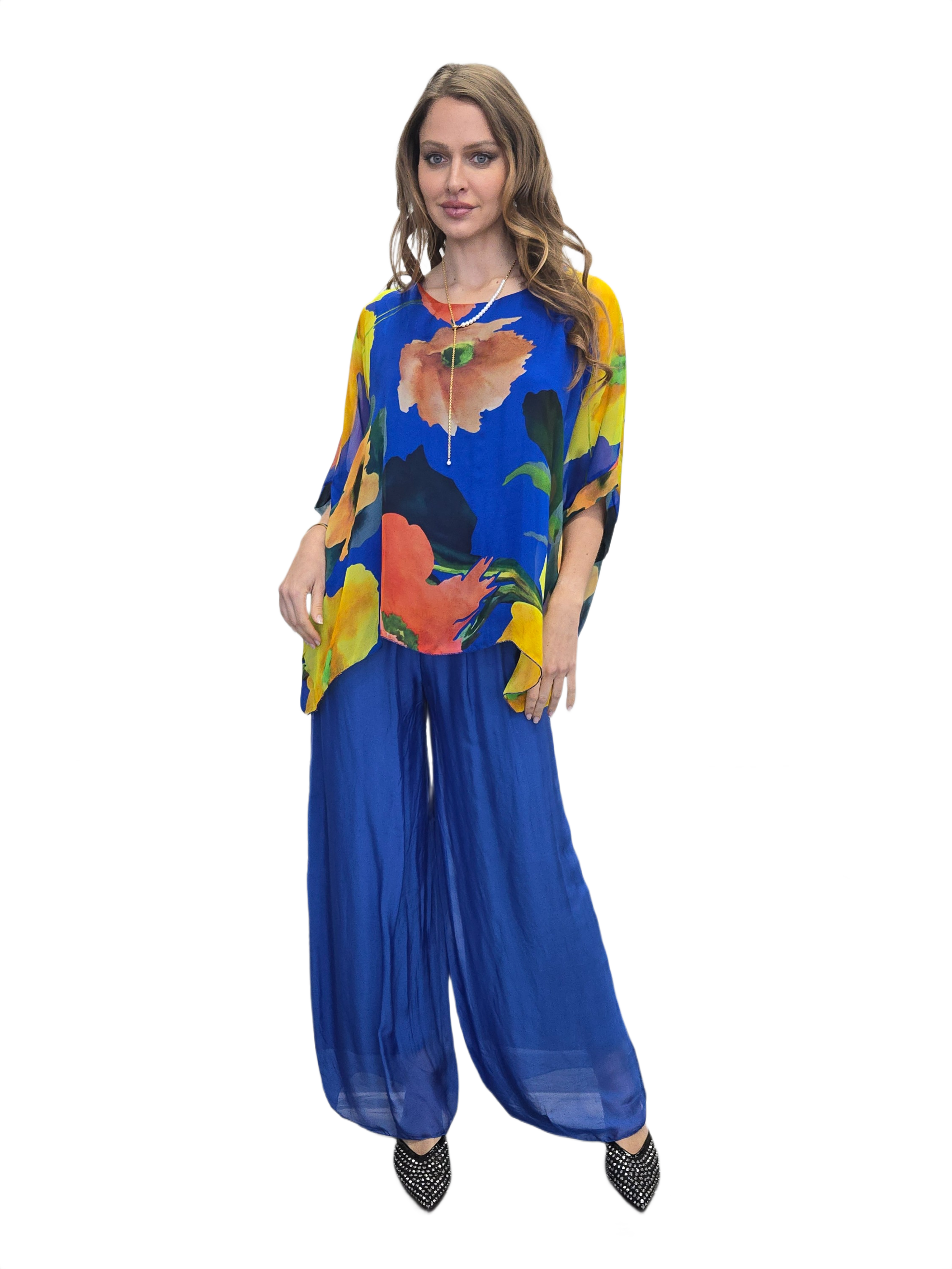 FLORA SILK TOP & DIPA PANTS COBALT BLUE