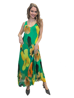 FLORA SILK LONG DRESS GREEN