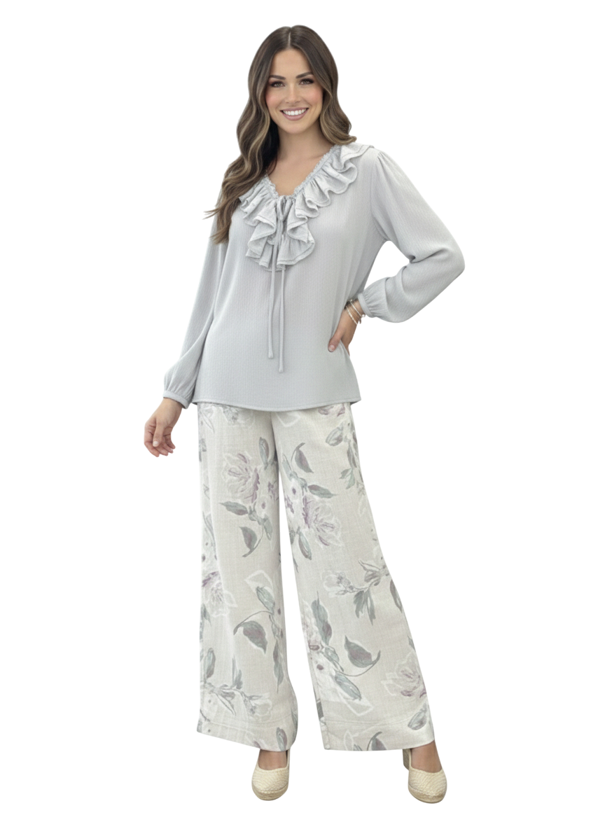 CHIC SILVER GREY LINEN TOP