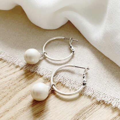 Hoop & Pearl Drop Earrings | Silver
