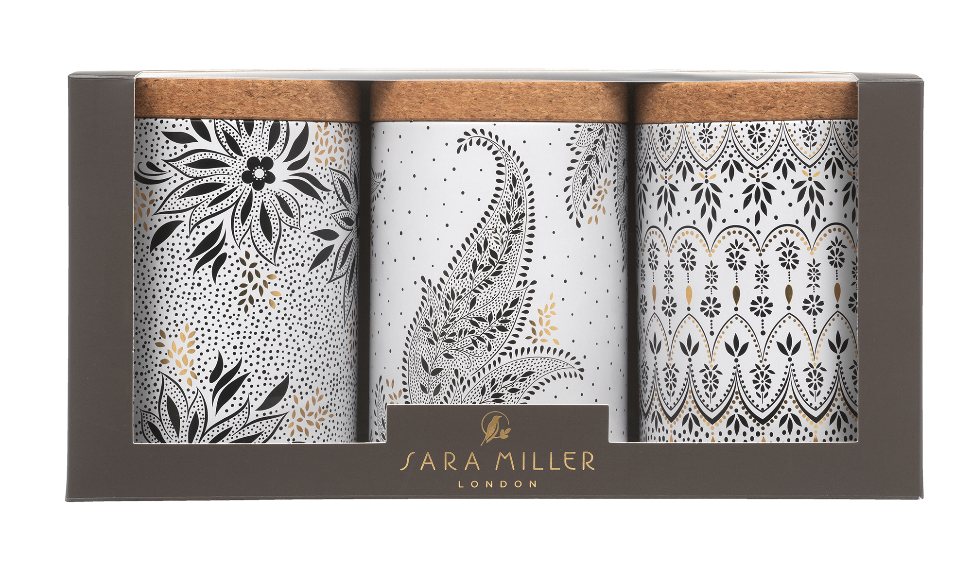 ARTISANNE NOIR CORK LID CADDY SET OF 3 TINS