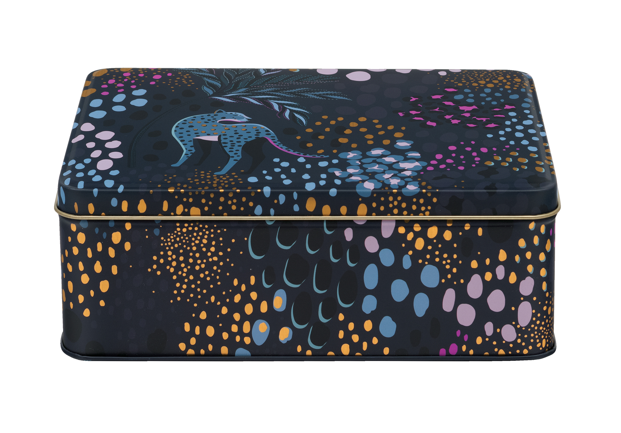 SARA MILLER MIDNIGHT LEOPARD BISCUIT TIN