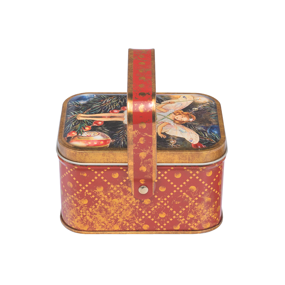 FLOWER FAIEIES XMAS HANDLE BASKET TIN