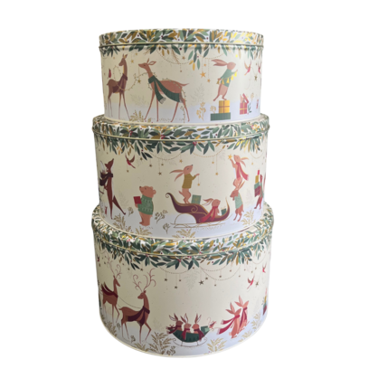 SARA MILLER WOODLAND TALES BEAR LARGE ROUND SET OF 3 CAKE TINS