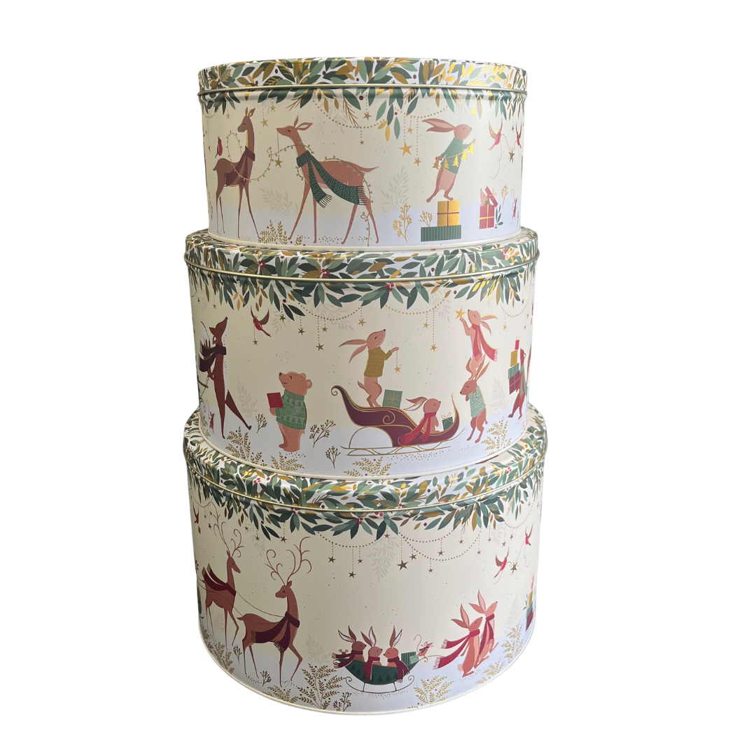 SARA MILLER WOODLAND TALES BEAR LARGE ROUND SET OF 3 CAKE TINS