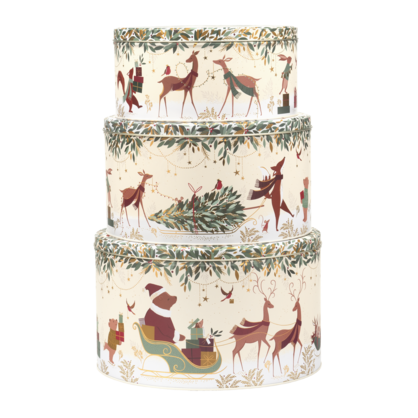 SARA MILLER WOODLAND TALES BEAR LARGE ROUND SET OF 3 CAKE TINS