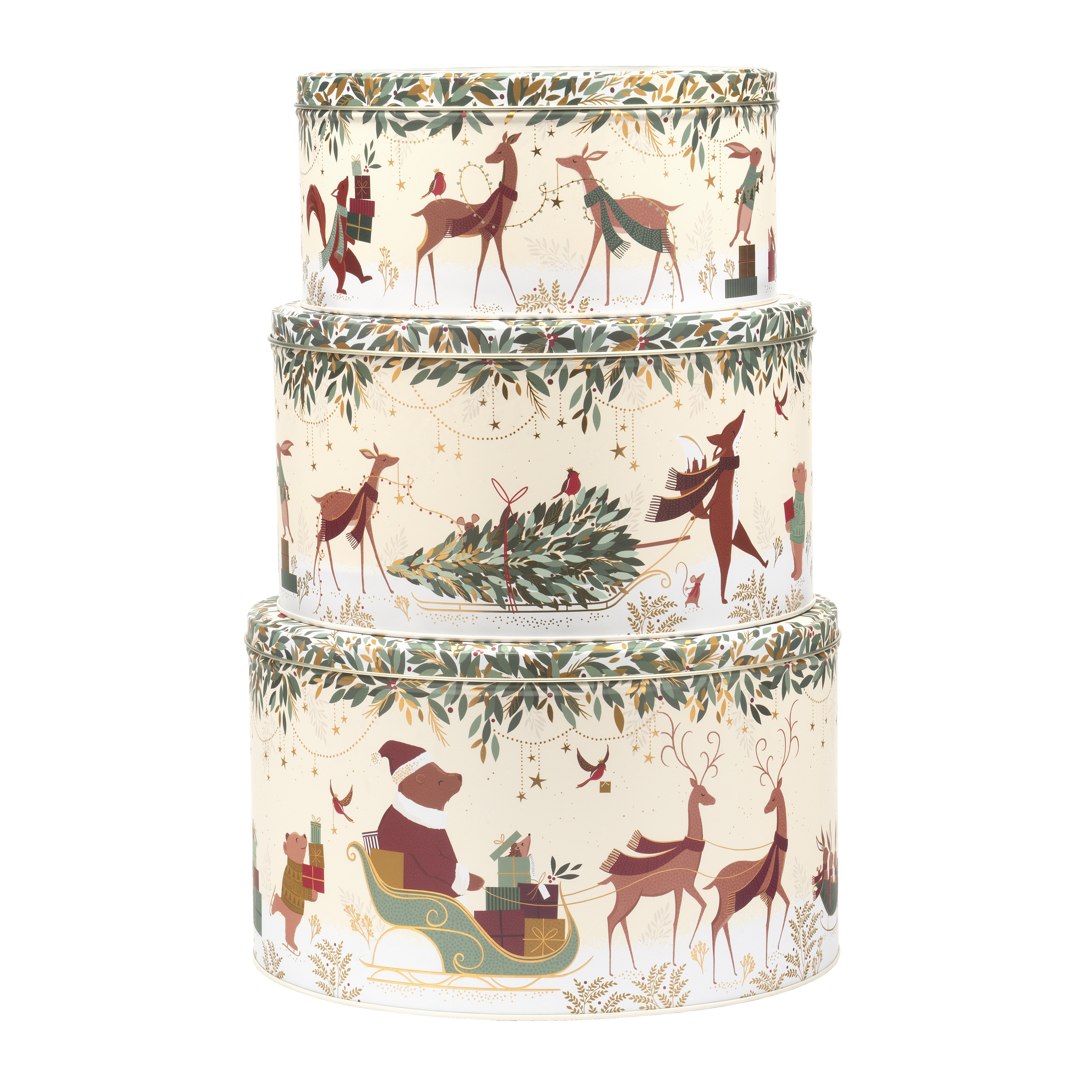 SARA MILLER WOODLAND TALES BEAR LARGE ROUND SET OF 3 CAKE TINS