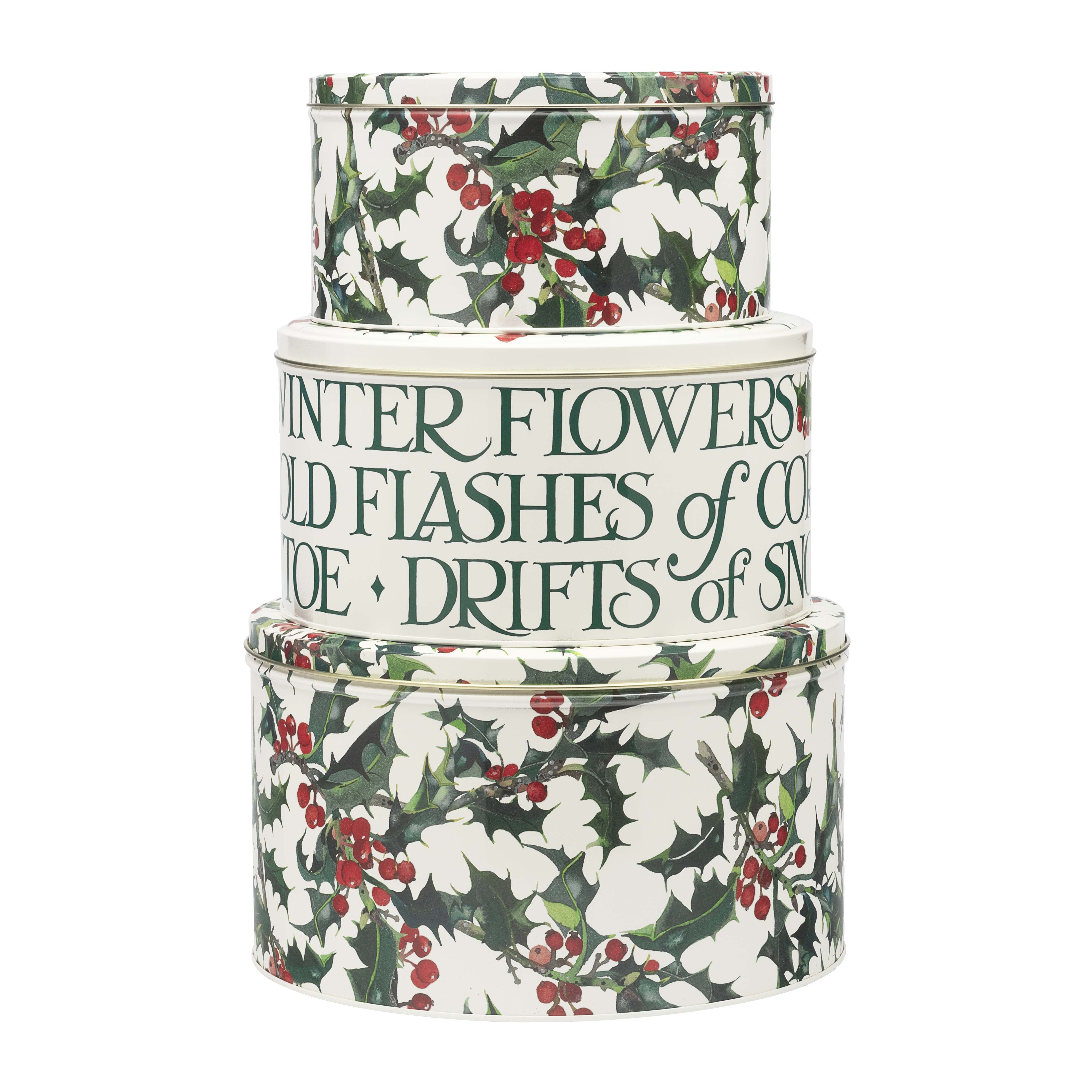 EMMA BRIDGEWATER HOLLY ROUND SET OF 3 CAKE TINS