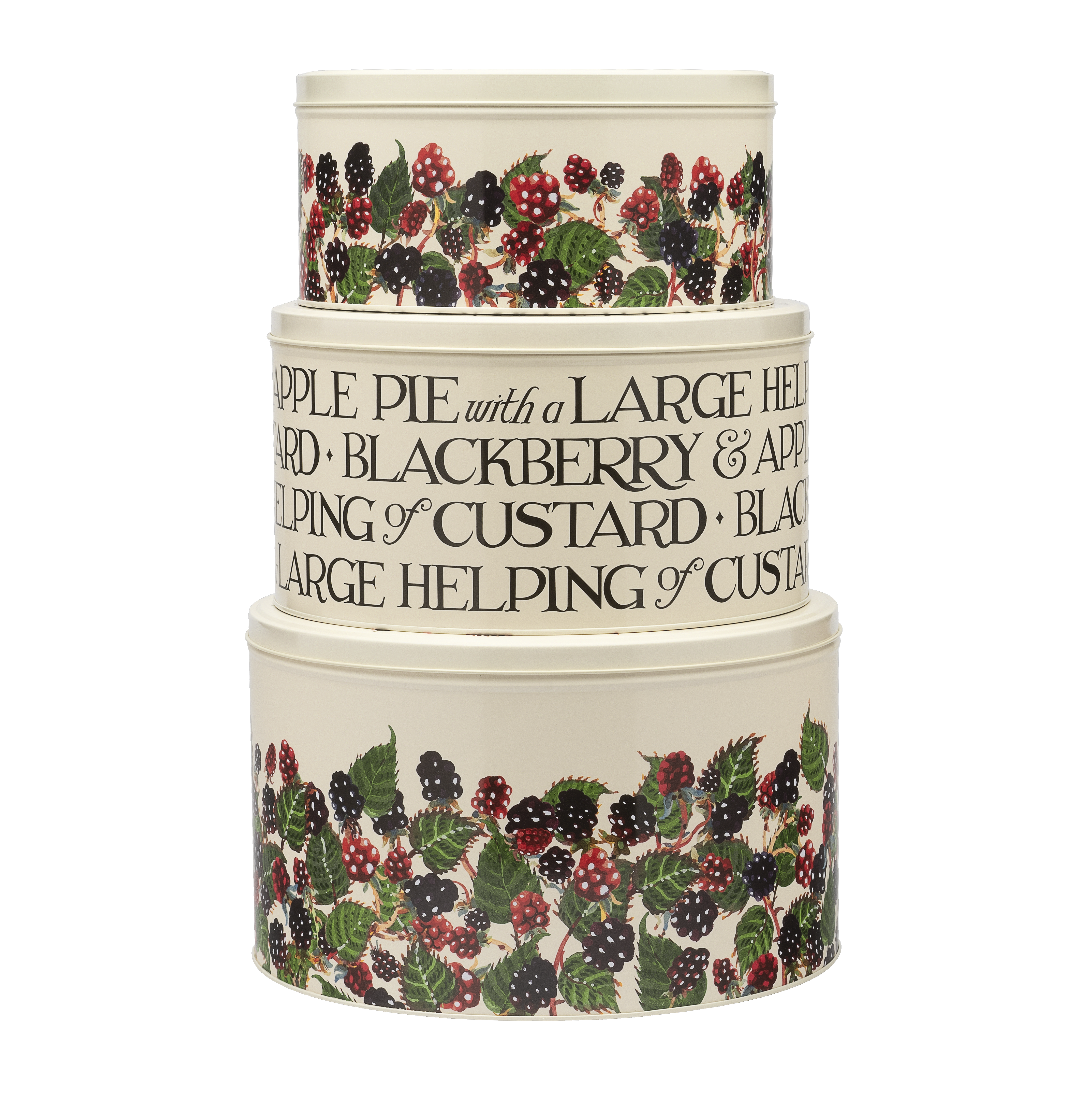 EMMA BRIDGEWATER BLACKBERRIES LARGE ROUND SET OF 3 CAKE TINS