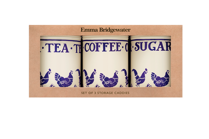 EMMA BRIDGEWATER BLUE HEN ROUND CANISTER SET OF 3 TINS
