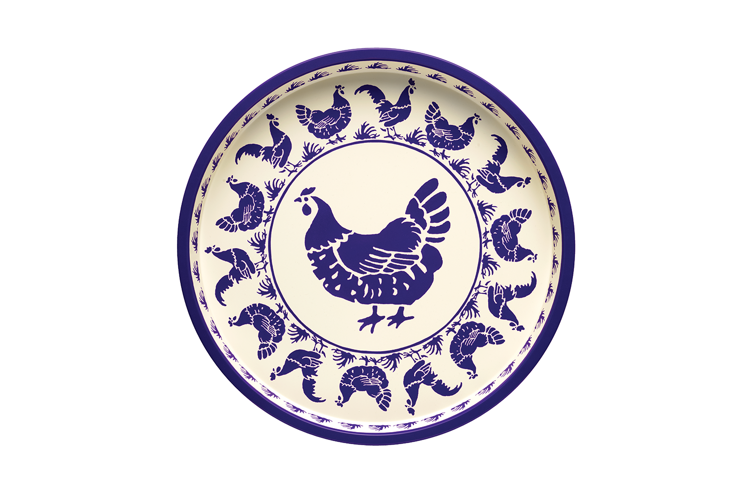EMMA BRIDGEWATER BLUE HENLARGE ROUND TIN TRAY