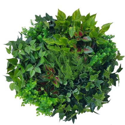 Artificial Green Wall Disc Art 60cm Mixed Fern & Ivy (Onyx Black)