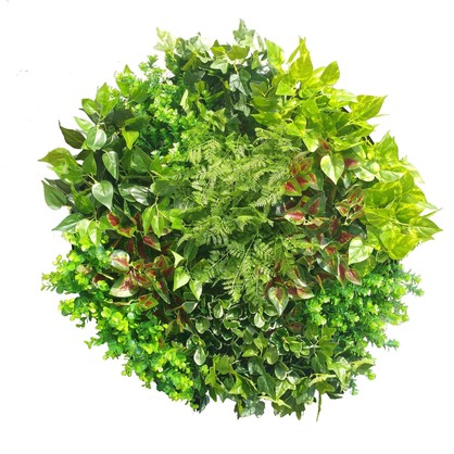 Artificial Green Wall Disc Art 80cm Mixed Fern (Fresh White)