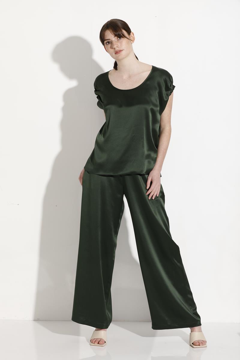 Wave Silk Satin Top in Eucalypt