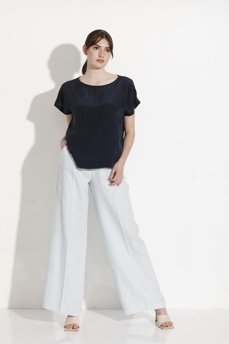 Opera Silk CDC Boxy Tee in Blue Poles