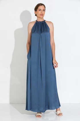Lorna Satin Halter Neck Dress in Opal