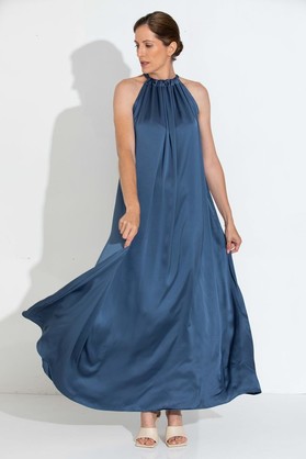 Lorna Satin Halter Neck Dress in Opal