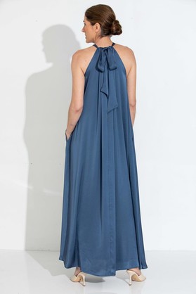 Lorna Satin Halter Neck Dress in Opal