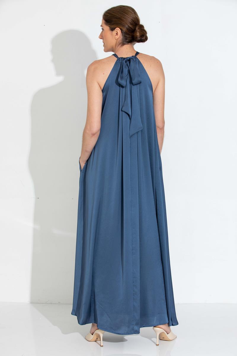 Lorna Satin Halter Neck Dress in Opal
