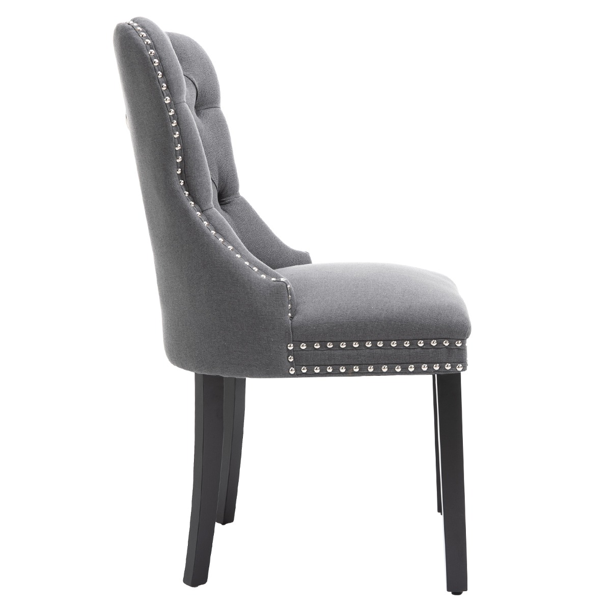 Set of 2 Fabric Dining Chairs Upholstered Tufted Back Studs Dark Grey
