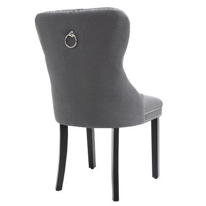 Set of 2 Fabric Dining Chairs Upholstered Tufted Back Studs Dark Grey