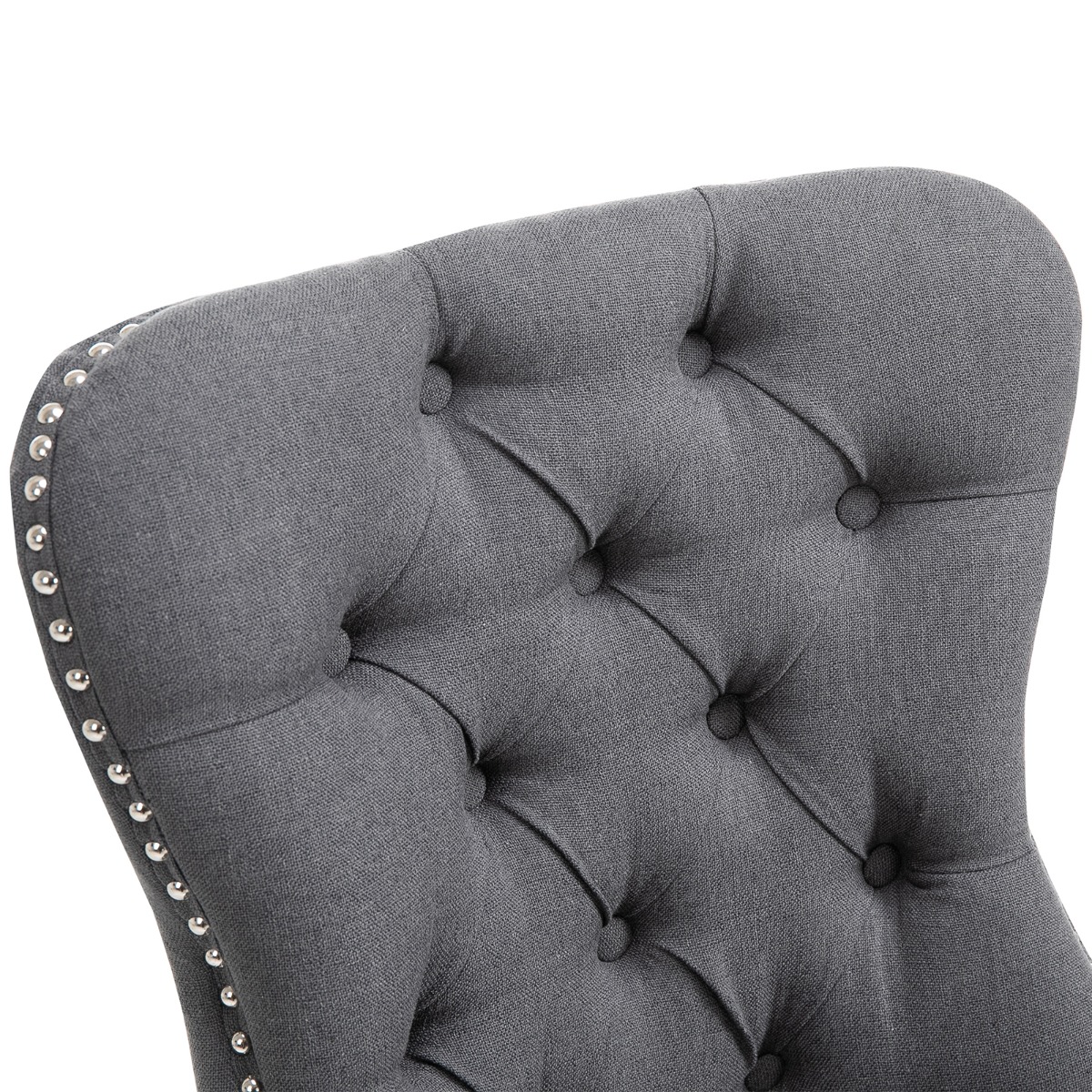 Set of 2 Fabric Dining Chairs Upholstered Tufted Back Studs Dark Grey