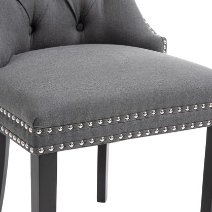 Set of 2 Fabric Dining Chairs Upholstered Tufted Back Studs Dark Grey