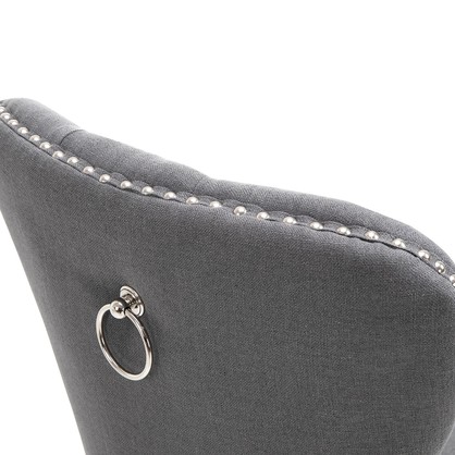 Set of 2 Fabric Dining Chairs Upholstered Tufted Back Studs Dark Grey