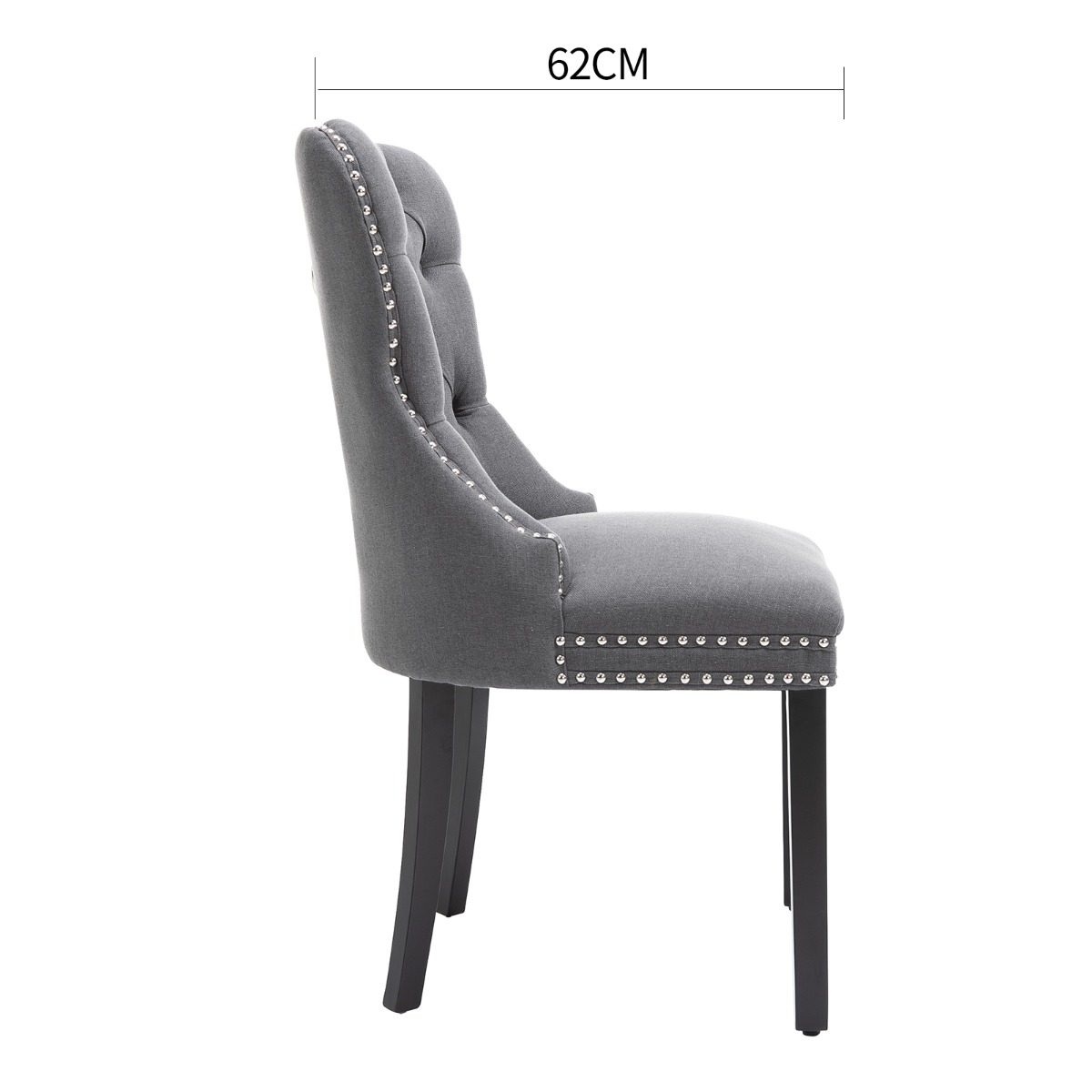 Set of 2 Fabric Dining Chairs Upholstered Tufted Back Studs Dark Grey