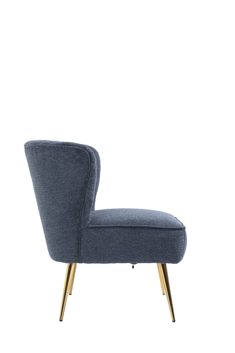 Deep Blue Linen Slipper Accent Chair Lounge Chair Linen Fabric Metal Frame