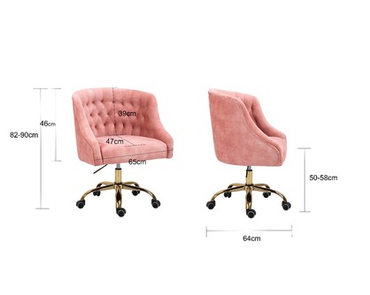 Velvet Upholstered Tufted Office Chair Gold Base-Pink