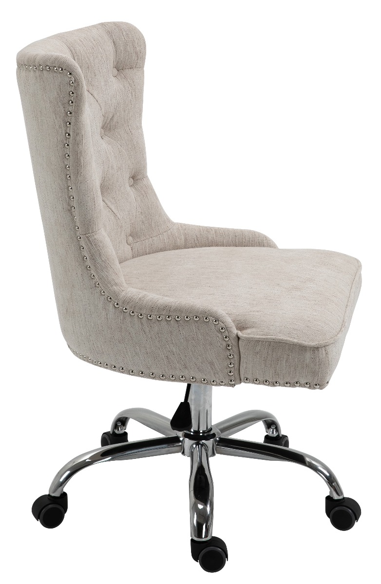 Linen Fabric Upholstered Tufted Home Office Chair with Studs-Beige