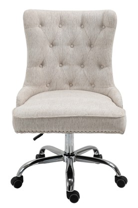 Linen Fabric Upholstered Tufted Home Office Chair with Studs-Beige